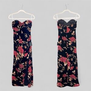 Lulus Exquisite Black Floral Burnout Velvet Strapless Maxi Dress NWT